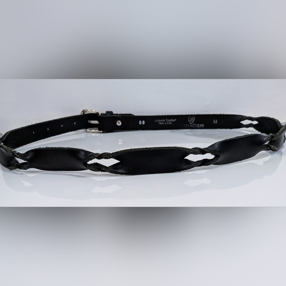 Italian Belts Twisted Black Leather Belt with Silver Buckle